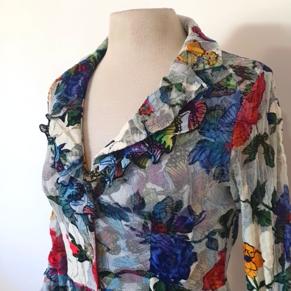 Alberto Makali Size S (approx 10) Butterfly Printesh Long Sleeve Top - Picture 2 of 9